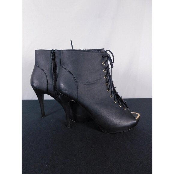 Ashley Stewart Black Lace-Up Peep Toe Booties 11 - High Heel Platform - Excellen - Picture 4 of 7
